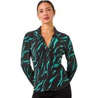 Roman Women's Abstract Linear Print Stretch Blouse in Teal | Size: 16