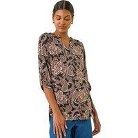 Roman Women's Paisley Print V-Neck Stretch Shirt in Beige | Size: 12