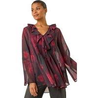 Roman Women's Printed Frill Front Blouse in Red | Size: 10