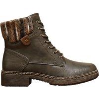 IVACHY Women's Warm Lined Winter Combat Boots with Fur Collar in Khaki | Size: 7