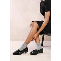 Where's That From Women's 'Shaisha' Extra Wide Fit Flatform Slip On Loafers Shoes With Tassle in Black | Size: 4EEE