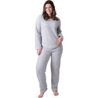 Camille Women's Womens Supersoft Textured Woven Pattern Fleece Pyjamas in Grey | Size: 18-20