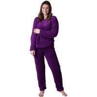 Camille Women's Womens Supersoft Textured Woven Pattern Fleece Pyjamas in Purple | Size: 10-12