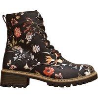 IVACHY Women's Floral Lace-Up Ankle Boots with Side Zip in Black | Size: 5