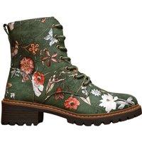 IVACHY Women's Floral Lace-Up Ankle Boots with Side Zip in Green | Size: 6
