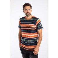 Weird Fish Men's Herne Cotton Stripe T-Shirt in Burnt Orange | Size: 4XL