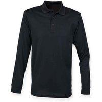 Henbury Men's Long Sleeve Coolplus Piqu Polo Shirt in Black | Size: Large