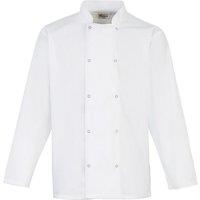 Premier Men's Stud Front Long-Sleeved Chef Jacket in White | Size: Small