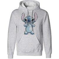 Lilo & Stitch Men's Hands On Face Sketch Hoodie in Grey | Size: Small