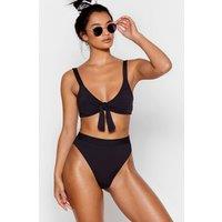 NastyGal Women's Tie Front High Leg Bikini Set in Black | Size: 4