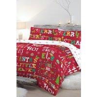 Fusion 'Santa's Little Helper' Text Crazy Festive Print Duvet Cover Set in Red | Size: Double
