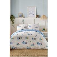 Fusion 'Beach Huts' Summer Seaside Print Duvet Cover Set in Blue | Size: Single