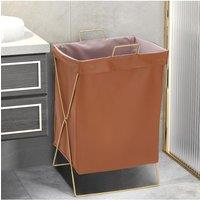 Living and Home Waterproof Collapsible PU Leather Laundry Hamper with Metal Frame in Brown