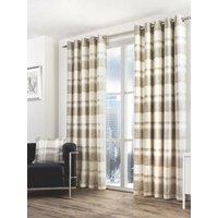 Fusion 'Balmoral Check' Country Checked Pattern Pair of Eyelet Curtains in Natural | Size: 117 cm width x 137 cm drop