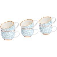 Nicola Spring Hand-Printed Cappuccino Cups - 250ml - Pack of 6 in Blue