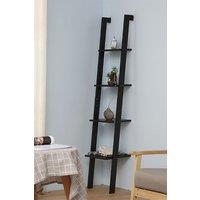 Living and Home 4-Tier Industrial Ladder Shelf Bookcase Rack Bookshelf Wooden Storage Unit Plant Stand in Black