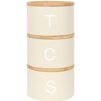 Harbour Housewares 3pc Stacking Tea Coffee Sugar Canister Set - Kitchen Storage Food Canister Tin in Cream