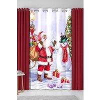 Fusion 'Santa & Snowy' Christmas Scene Eyelet Single Panel Door Curtain | Size: 137 cm width x 213 cm drop