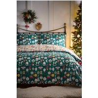 Fusion 'Christmas Ornaments' Festive Print Duvet Cover Set in Green | Size: Double
