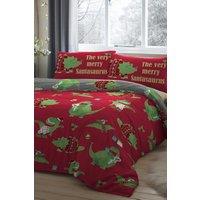 Bedlam 'Santasaurus' Christmas Glow in the Dark Bedroom Duvet Cover Set in Red | Size: Double