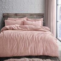 Velosso Plain Teddy Warm & Cosy Duvet Cover & Pillowcase Set in Baby Pink | Size: Super King