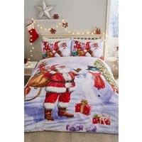 Fusion 'Santa & Snowy' Christmas Print Duvet Cover Set | Size: Double