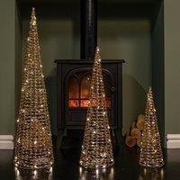 Samuel Alexander Set of 3 Gold Glitter Twist Christmas Cone Trees with 90 Warm White LEDs