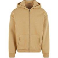 Build Your Brand Men's Fluffy Full Zip Hoodie in Light Beige | Size: Medium