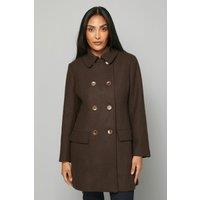 Wallis Women's Petite Double Breasted Pea Coat in Chocolate | Size: 14