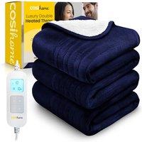 Cosi Home Fleece & Sherpa Electric Heated Throw in Navy | Size: Double