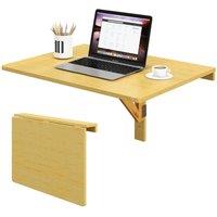 Gymax Wall Mounted Folding Table 80 x 60 cm Drop-Leaf Floating Writing Desk in Khaki