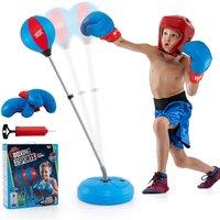 Gymax Punching Ball Adjustable Punch Boxing Set With Boxing Gloves & Base in Blue