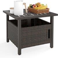 Gymax PE Wicker Patio Umbrella Table Side Table With 2 Weighted Sand Bags in Brown