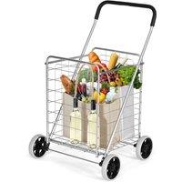 Gymax Folding Shopping Cart 83L Utility Grocery Rolling Cart Basket in Silver