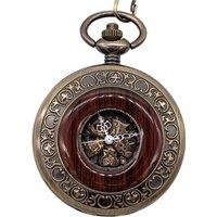 Infinity Leather Vintage Wooden Skeleton Half Hunter Alloy Pocket Watch in Bronze