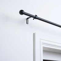 OHS Curtain Pole Extendable 16mm Metal Finnials Ball End Rings Rod Fittings in Black | Size: 120 cm