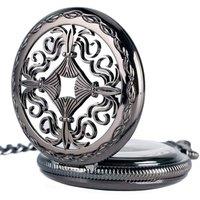 Infinity Leather Vintage Mechanical Skeleton Brass Pocket Watch in Black