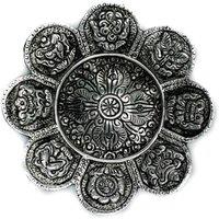 KDMD Polished Aluminium Tibetan Symbols Incense Holder 12cm in Silver