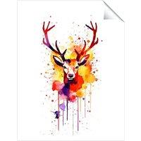 Warren Reed - Designer Watercolour Stag Face Unframed Art Print | Size: W20 x H30