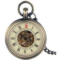 Infinity Leather Mechanical Skeleton Antique Open Face Pocket Watch in Bronze