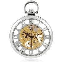 Infinity Leather Open-Face Alloy Mechanical Skeleton Pocket Watch in Silver