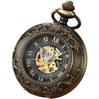 Infinity Leather Vinatage Mechanical Alloy Skeleton Half Hunter Pocket Watch in Bronze