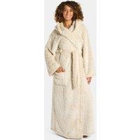 OHS Teddy Marl Full Length Dressing Gown Bathrobe Loungewear in Beige
