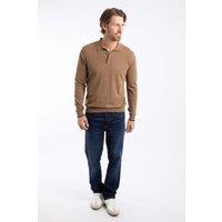 Weird Fish Men's Alden Long Sleeve Knitted Polo in Light Brown | Size: 4XL