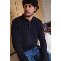 Weird Fish Men's Alden Long Sleeve Knitted Polo in Midnight | Size: Large