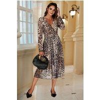 FS Collection Women's Leopard Print Mesh Midi Dress In Brown | Size: Medium