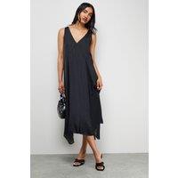 Warehouse Women's Satin Sleeveless Asymmetric Hem Chiffon Godet Midi Dress in Black | Size: 10