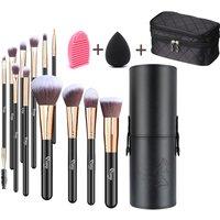 Living and Home Women's 12 Pcs Professional Makeup Brush Set with Waterproof Travel Makeup Bag