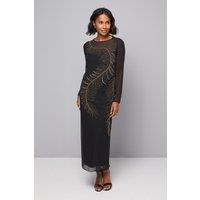 Wallis Women's Premium Feather Embellished Midi Dress in Black | Size: 14