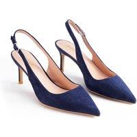 MODISHION Women's Pointed Toe Slingback Kitten Heels in Navy | Size: 7